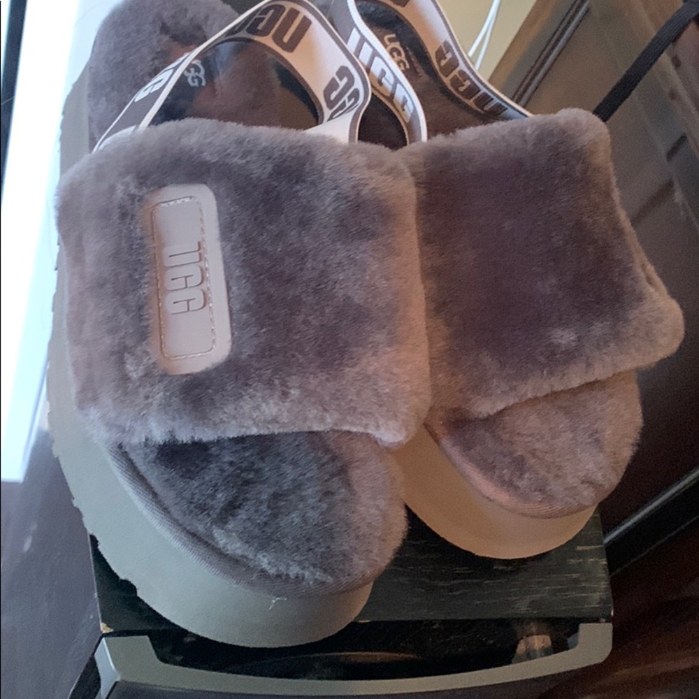 UGG gray platform slippers worn once